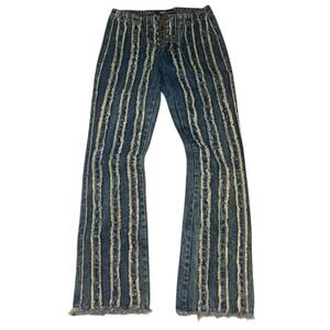 Jaded London Fringe Striped Denim Jeans Womens 25 Lace Up Boho Hippie Festival